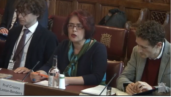 Professor Cristina Leston-Bandeira presents oral evidence in the House of Lords