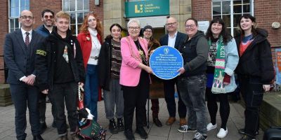 Group photograph from the installation of the blue plaque.