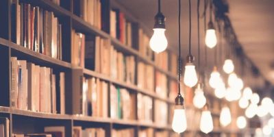 bookshelves with lights