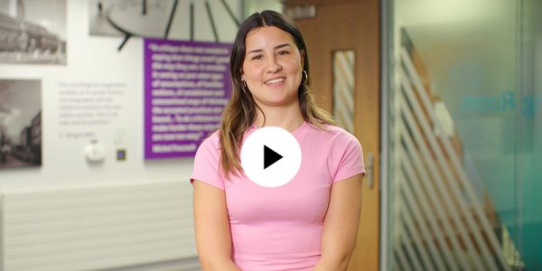 Sociology student in the Sociology building