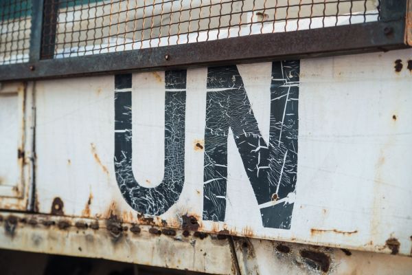 UN peacekeeper truck with branding on side