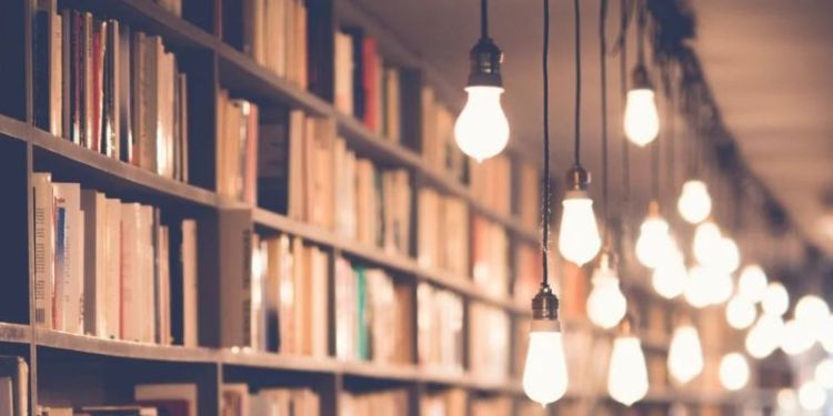 bookshelves with lights