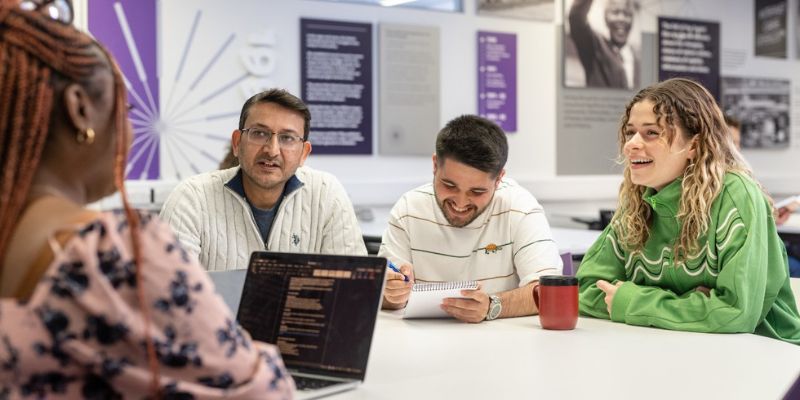 Students talking in the SSP student area