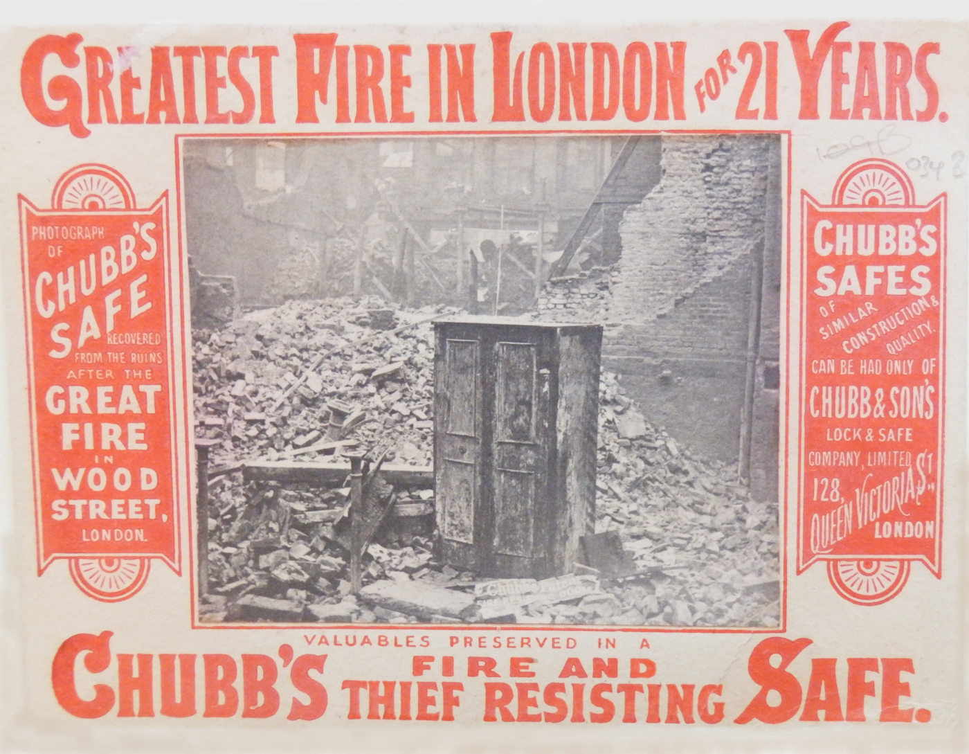 An advertising card for Chubb’s safes, 1883.