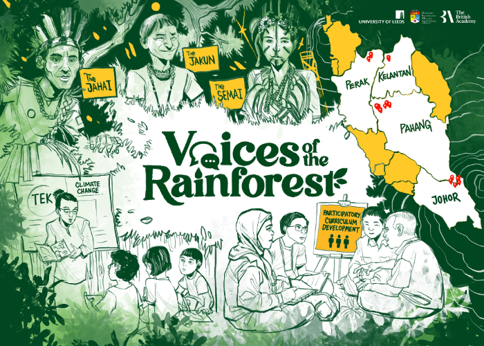 Voices of the Rainforest illustration of indigenous people and areas of the rainforest