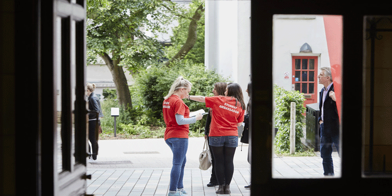 Student ambassadors in red t-shirts at University open day