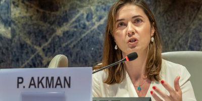 Pinar Akman delivering her speech at the UN