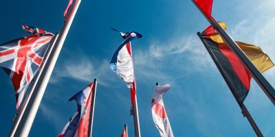World flags on flagpoles