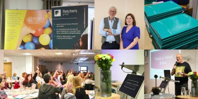 An event image collage showing a Cerebra banner dedicated to helping families with children who have brain conditions, and a Fletchers Group banner highlighting their award-winning Serious Personal Injury team.