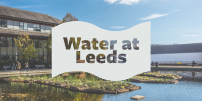 Roger Stevens Pond with a logo overlay that reads: Water at Leeds