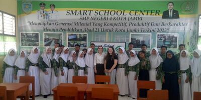 Education students in Sumatra with young English learners