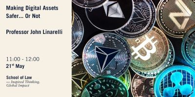 The title of the event next to an image of bitcoins.