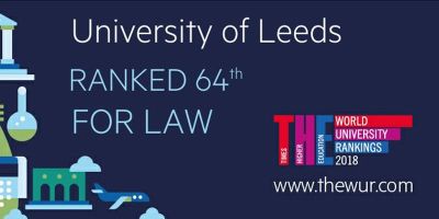 Graphic of 64th for law ranking from Times Higher Education.