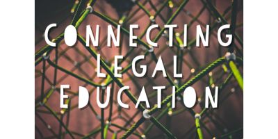 The words Connecting Legal Education written in white on a brown background.