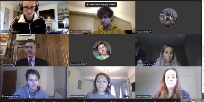 Screenshot of online meeting with 8 students, Professor Cristina Leston-Bandeira and Leader of the UK House of Commons Jacob Rees-Mogg MP.
