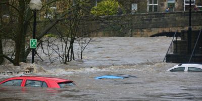 Cars in a flooded road