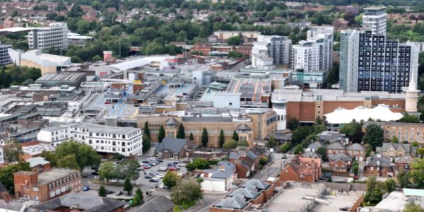 Basingstoke town Hampshire UK drone aerial photograph