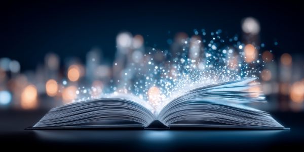 An open book with light emitting from it