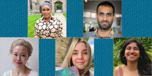 Blue patterned background with photos, top row Drs Bob-Manuel, Ganesh, bottom row, Han, Mc Cormack, Viswanath