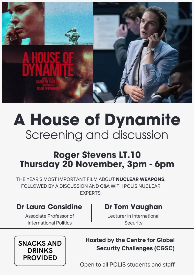 A house of dynamite: screening and discussion poster