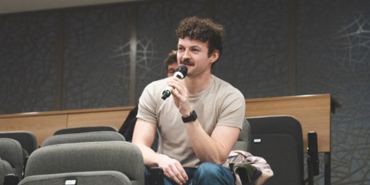 PhD Researcher Jack Oortwyn asks Lady Hale a question during the audience Q&A. 