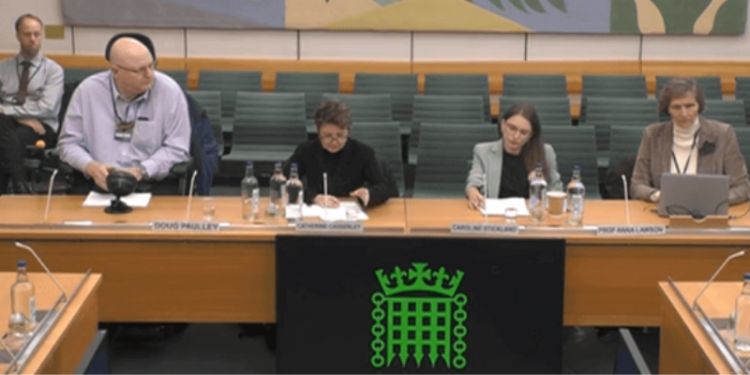 Doug Paulley, Catherine Casserley, Caroline Stickland and Professor Anna Lawson at the committee. With permission from Disability News Service.