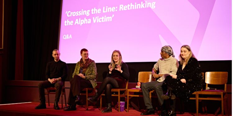 Panellists on stage. L-R: Dr Devany, Heather Wilson, Dr Loughery, Dr Junior Smart OBE, FCGI, and Dr Bainbridge.