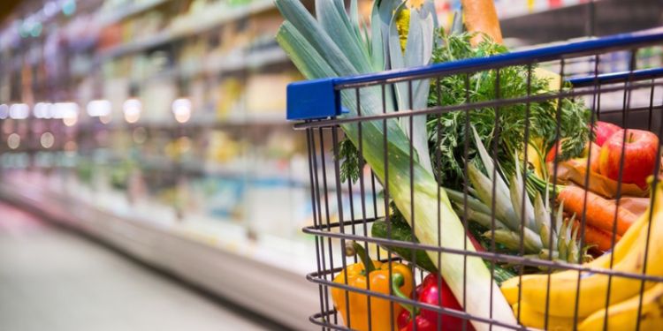 Supermarket trolley full of food