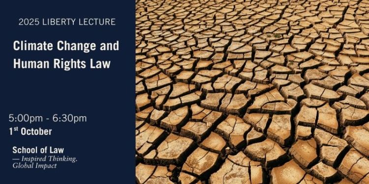 The words "Climate Change and Human Rights Law" next to an image of a dry, cracked ground.