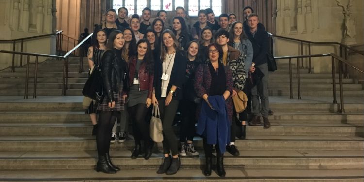 Professor Leston-Bandeira (front-right) with students at the Houses of Parliament.