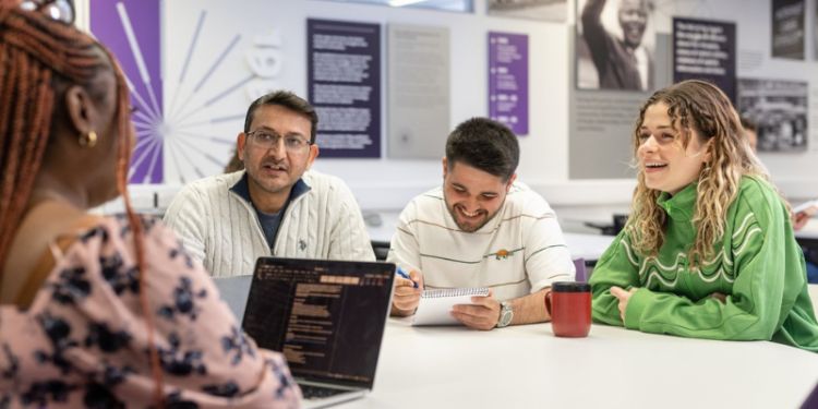 Students talking in the SSP student area