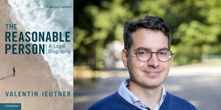 Headshot of Valentin Jeutner next to the front cover of his book.