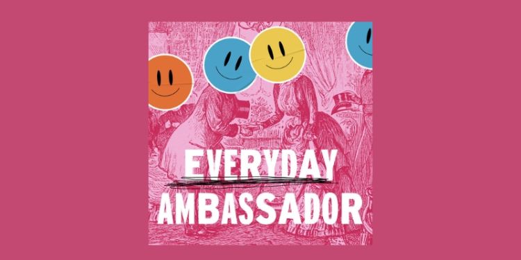 the logo of the podcast "everyday ambassadors" on a pink background