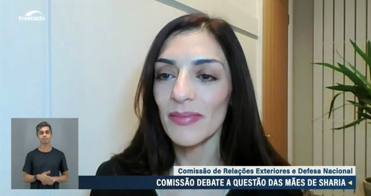 A screenshot of Dr Yaqub speaking on the Brazilian Senate's tv channel. 