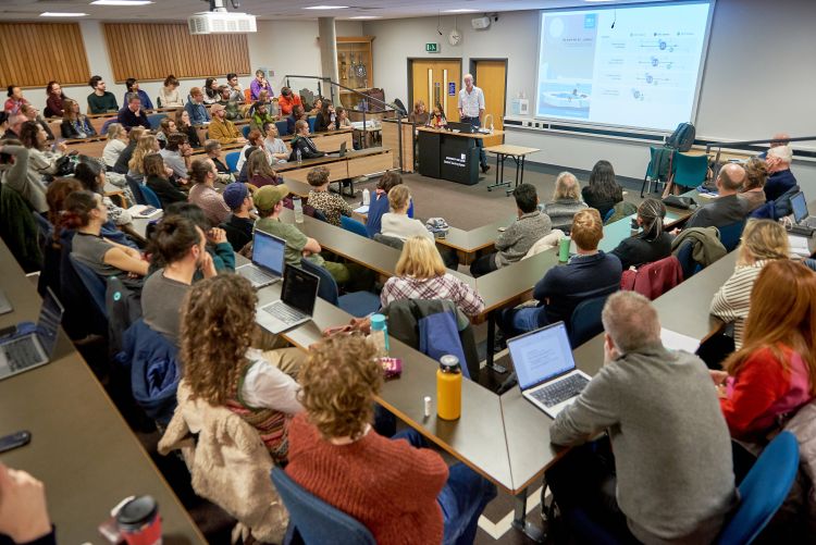 Photograph showing a full lecture theatre audience at Prof. Selby's Inaugural Lecture.