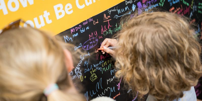 Children writing on a blackboard