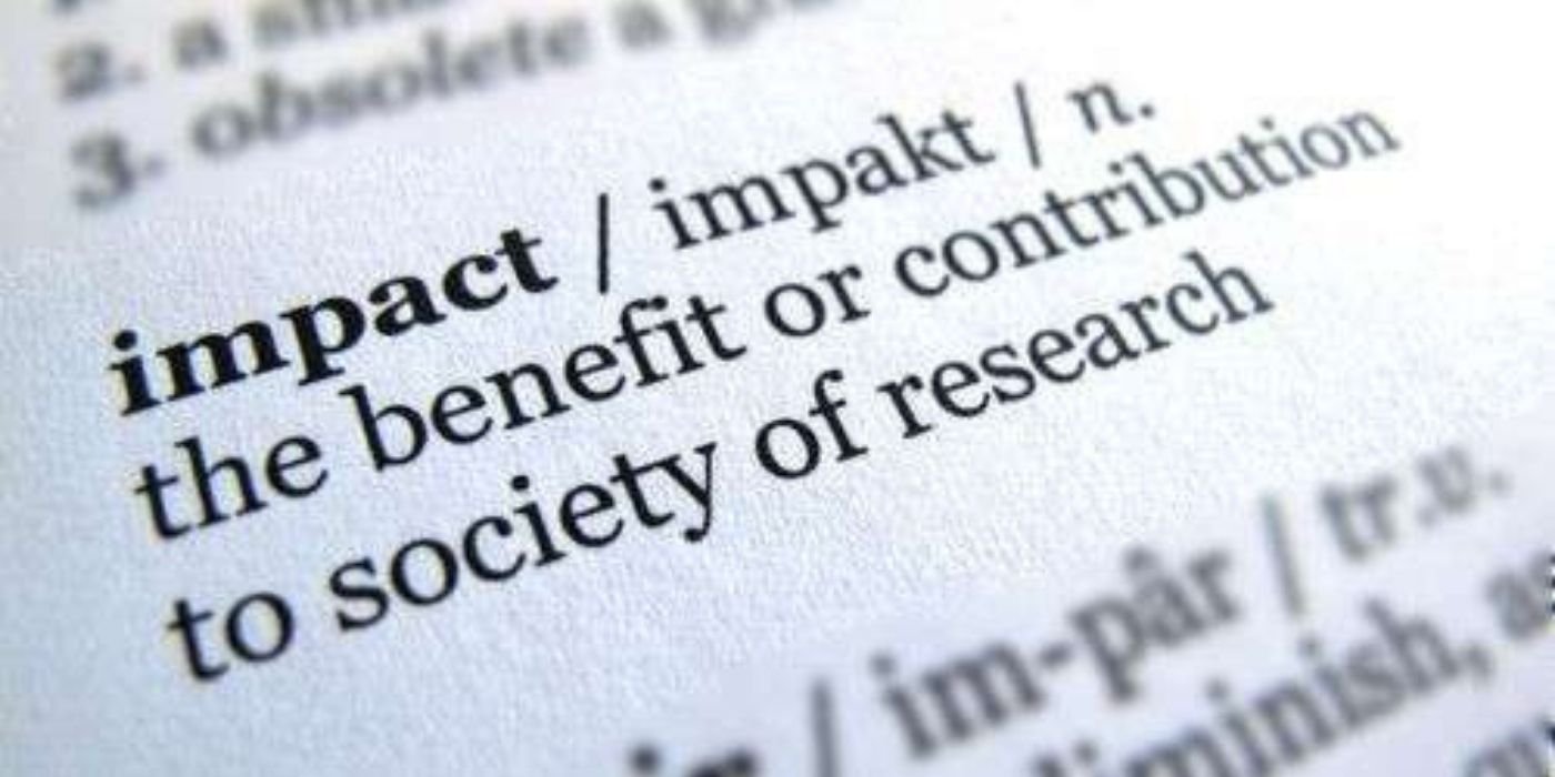 Close-up of a dictionary entry for the word 'Impact'
