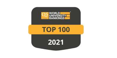 Badge showing Leeds is in the top 100 universities in the QS World Rankings